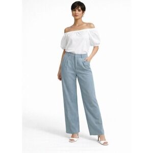 2/$30 Zara Dress Pants Women Sz M Light Blue Wide Leg Office Business Dressy